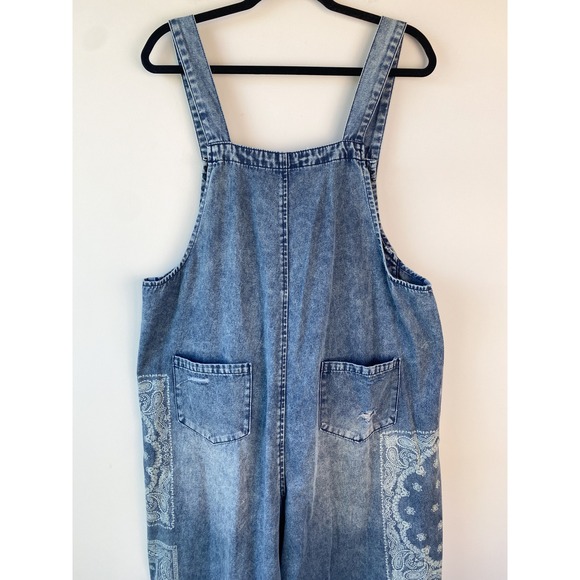 NWT Three Bird Nest High Hopes Slouchy Denim Overalls M Blue Bandana Jumpsuit - Picture 8 of 13